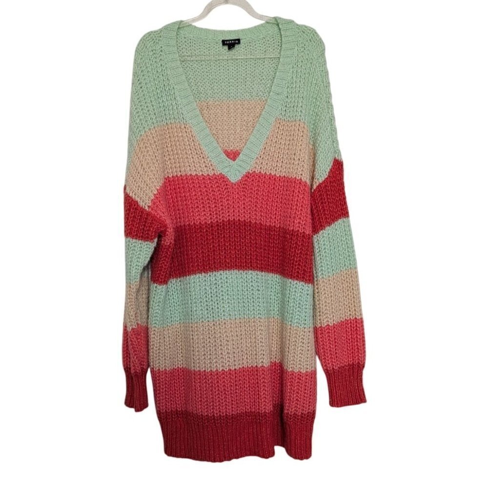 Torrid Stripe Chunky Knit Tunic Sweater Womens Size 3X Multicolor Boho Whimsy